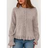 imagePRETTYGARDEN Womens Fall Button Down Cardigans Chunky Knit Ruffle Open Front Cropped Cardigan Sweaters Soft Long Sleeve TopsOatmeal