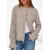 imagePRETTYGARDEN Womens Fall Button Down Cardigans Chunky Knit Ruffle Open Front Cropped Cardigan Sweaters Soft Long Sleeve TopsOatmeal