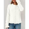 imagePRETTYGARDEN Womens Fall Button Down Cardigans Chunky Knit Ruffle Open Front Cropped Cardigan Sweaters Soft Long Sleeve TopsWhite