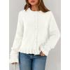 imagePRETTYGARDEN Womens Fall Button Down Cardigans Chunky Knit Ruffle Open Front Cropped Cardigan Sweaters Soft Long Sleeve TopsWhite