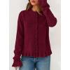 imagePRETTYGARDEN Womens Fall Button Down Cardigans Chunky Knit Ruffle Open Front Cropped Cardigan Sweaters Soft Long Sleeve TopsWine Red
