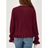 imagePRETTYGARDEN Womens Fall Button Down Cardigans Chunky Knit Ruffle Open Front Cropped Cardigan Sweaters Soft Long Sleeve TopsWine Red
