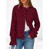 imagePRETTYGARDEN Womens Fall Button Down Cardigans Chunky Knit Ruffle Open Front Cropped Cardigan Sweaters Soft Long Sleeve TopsWine Red
