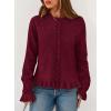 imagePRETTYGARDEN Womens Fall Button Down Cardigans Chunky Knit Ruffle Open Front Cropped Cardigan Sweaters Soft Long Sleeve TopsWine Red
