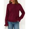 imagePRETTYGARDEN Womens Fall Button Down Cardigans Chunky Knit Ruffle Open Front Cropped Cardigan Sweaters Soft Long Sleeve TopsWine Red