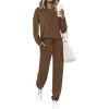 imagePRETTYGARDEN Womens 2 Piece Matching Lounge Sets 2025 Fall Long Sleeve Boatneck Sweatsuit Drawstring Sweatpants PocketsBrown