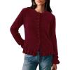 imagePRETTYGARDEN Womens Fall Button Down Cardigans Chunky Knit Ruffle Open Front Cropped Cardigan Sweaters Soft Long Sleeve TopsWine Red