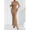 imagePRETTYGARDEN Womens Fall Fashion 2025 Long Sleeve Maxi Dress Ribbed Knit Boat Neck Bodycon Casual Dresses Going Out OutfitsKhaki