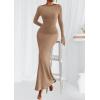 imagePRETTYGARDEN Womens Fall Fashion 2025 Long Sleeve Maxi Dress Ribbed Knit Boat Neck Bodycon Casual Dresses Going Out OutfitsKhaki