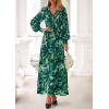 imagePRETTYGARDEN Womens 2025 Fall Wedding Guest Dresses Floral Long Sleeve V Neck Belted Long Flowy Boho Maxi DressFloral Green
