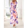 imagePRETTYGARDEN Womens 2025 Fall Wedding Guest Dresses Floral Long Sleeve V Neck Belted Long Flowy Boho Maxi DressFloral Multicolored