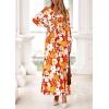 imagePRETTYGARDEN Womens 2025 Fall Wedding Guest Dresses Floral Long Sleeve V Neck Belted Long Flowy Boho Maxi DressFloral Orange