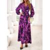 imagePRETTYGARDEN Womens 2025 Fall Wedding Guest Dresses Floral Long Sleeve V Neck Belted Long Flowy Boho Maxi DressFloral Purple