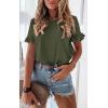 imagePRETTYGARDEN Womens Short Sleeve Casual T Shirts Summer Ruffle Plain Round Neck Loose Fit Tee Blouse TopsArmy Green