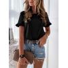imagePRETTYGARDEN Womens Short Sleeve Casual T Shirts Summer Ruffle Plain Round Neck Loose Fit Tee Blouse TopsBlack