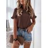 imagePRETTYGARDEN Womens Short Sleeve Casual T Shirts Summer Ruffle Plain Round Neck Loose Fit Tee Blouse TopsCoffee