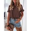 imagePRETTYGARDEN Womens Short Sleeve Casual T Shirts Summer Ruffle Plain Round Neck Loose Fit Tee Blouse TopsCoffee