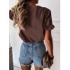 imagePRETTYGARDEN Womens Short Sleeve Casual T Shirts Summer Ruffle Plain Round Neck Loose Fit Tee Blouse TopsCoffee