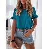 imagePRETTYGARDEN Womens Short Sleeve Casual T Shirts Summer Ruffle Plain Round Neck Loose Fit Tee Blouse TopsDark Blue