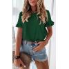 imagePRETTYGARDEN Womens Short Sleeve Casual T Shirts Summer Ruffle Plain Round Neck Loose Fit Tee Blouse TopsDark Green