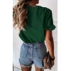 imagePRETTYGARDEN Womens Short Sleeve Casual T Shirts Summer Ruffle Plain Round Neck Loose Fit Tee Blouse TopsDark Green