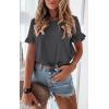 imagePRETTYGARDEN Womens Short Sleeve Casual T Shirts Summer Ruffle Plain Round Neck Loose Fit Tee Blouse TopsDark Grey