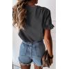 imagePRETTYGARDEN Womens Short Sleeve Casual T Shirts Summer Ruffle Plain Round Neck Loose Fit Tee Blouse TopsDark Grey