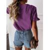 imagePRETTYGARDEN Womens Short Sleeve Casual T Shirts Summer Ruffle Plain Round Neck Loose Fit Tee Blouse TopsDark Purple