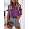 imagePRETTYGARDEN Womens Short Sleeve Casual T Shirts Summer Ruffle Plain Round Neck Loose Fit Tee Blouse TopsDark Purple