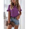 imagePRETTYGARDEN Womens Short Sleeve Casual T Shirts Summer Ruffle Plain Round Neck Loose Fit Tee Blouse TopsDark Purple