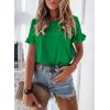 imagePRETTYGARDEN Womens Short Sleeve Casual T Shirts Summer Ruffle Plain Round Neck Loose Fit Tee Blouse TopsGrass Green