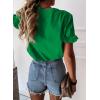 imagePRETTYGARDEN Womens Short Sleeve Casual T Shirts Summer Ruffle Plain Round Neck Loose Fit Tee Blouse TopsGrass Green