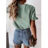 imagePRETTYGARDEN Womens Short Sleeve Casual T Shirts Summer Ruffle Plain Round Neck Loose Fit Tee Blouse TopsGreen