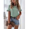 imagePRETTYGARDEN Womens Short Sleeve Casual T Shirts Summer Ruffle Plain Round Neck Loose Fit Tee Blouse TopsGreen