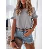 imagePRETTYGARDEN Womens Short Sleeve Casual T Shirts Summer Ruffle Plain Round Neck Loose Fit Tee Blouse TopsGrey