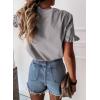 imagePRETTYGARDEN Womens Short Sleeve Casual T Shirts Summer Ruffle Plain Round Neck Loose Fit Tee Blouse TopsGrey