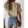 imagePRETTYGARDEN Womens Short Sleeve Casual T Shirts Summer Ruffle Plain Round Neck Loose Fit Tee Blouse TopsKhaki
