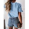 imagePRETTYGARDEN Womens Short Sleeve Casual T Shirts Summer Ruffle Plain Round Neck Loose Fit Tee Blouse TopsLight Blue