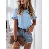 imagePRETTYGARDEN Womens Short Sleeve Casual T Shirts Summer Ruffle Plain Round Neck Loose Fit Tee Blouse TopsLight Blue