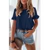 imagePRETTYGARDEN Womens Short Sleeve Casual T Shirts Summer Ruffle Plain Round Neck Loose Fit Tee Blouse TopsNavy