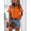 imagePRETTYGARDEN Womens Short Sleeve Casual T Shirts Summer Ruffle Plain Round Neck Loose Fit Tee Blouse TopsOrange