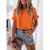 imagePRETTYGARDEN Womens Short Sleeve Casual T Shirts Summer Ruffle Plain Round Neck Loose Fit Tee Blouse TopsOrange