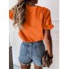 imagePRETTYGARDEN Womens Short Sleeve Casual T Shirts Summer Ruffle Plain Round Neck Loose Fit Tee Blouse TopsOrange