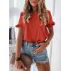 imagePRETTYGARDEN Womens Short Sleeve Casual T Shirts Summer Ruffle Plain Round Neck Loose Fit Tee Blouse TopsOrange Red