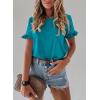 imagePRETTYGARDEN Womens Short Sleeve Casual T Shirts Summer Ruffle Plain Round Neck Loose Fit Tee Blouse TopsPeacock Blue