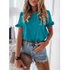 imagePRETTYGARDEN Womens Short Sleeve Casual T Shirts Summer Ruffle Plain Round Neck Loose Fit Tee Blouse TopsPeacock Blue