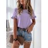 imagePRETTYGARDEN Womens Short Sleeve Casual T Shirts Summer Ruffle Plain Round Neck Loose Fit Tee Blouse TopsPurple