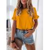 imagePRETTYGARDEN Womens Short Sleeve Casual T Shirts Summer Ruffle Plain Round Neck Loose Fit Tee Blouse TopsTurmeric
