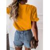imagePRETTYGARDEN Womens Short Sleeve Casual T Shirts Summer Ruffle Plain Round Neck Loose Fit Tee Blouse TopsTurmeric