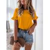 imagePRETTYGARDEN Womens Short Sleeve Casual T Shirts Summer Ruffle Plain Round Neck Loose Fit Tee Blouse TopsTurmeric